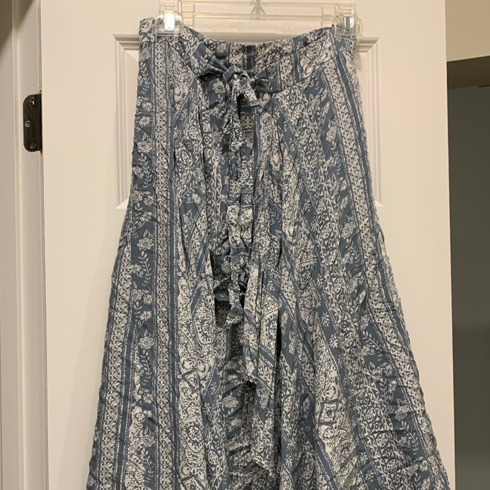 High low blue and white skirt